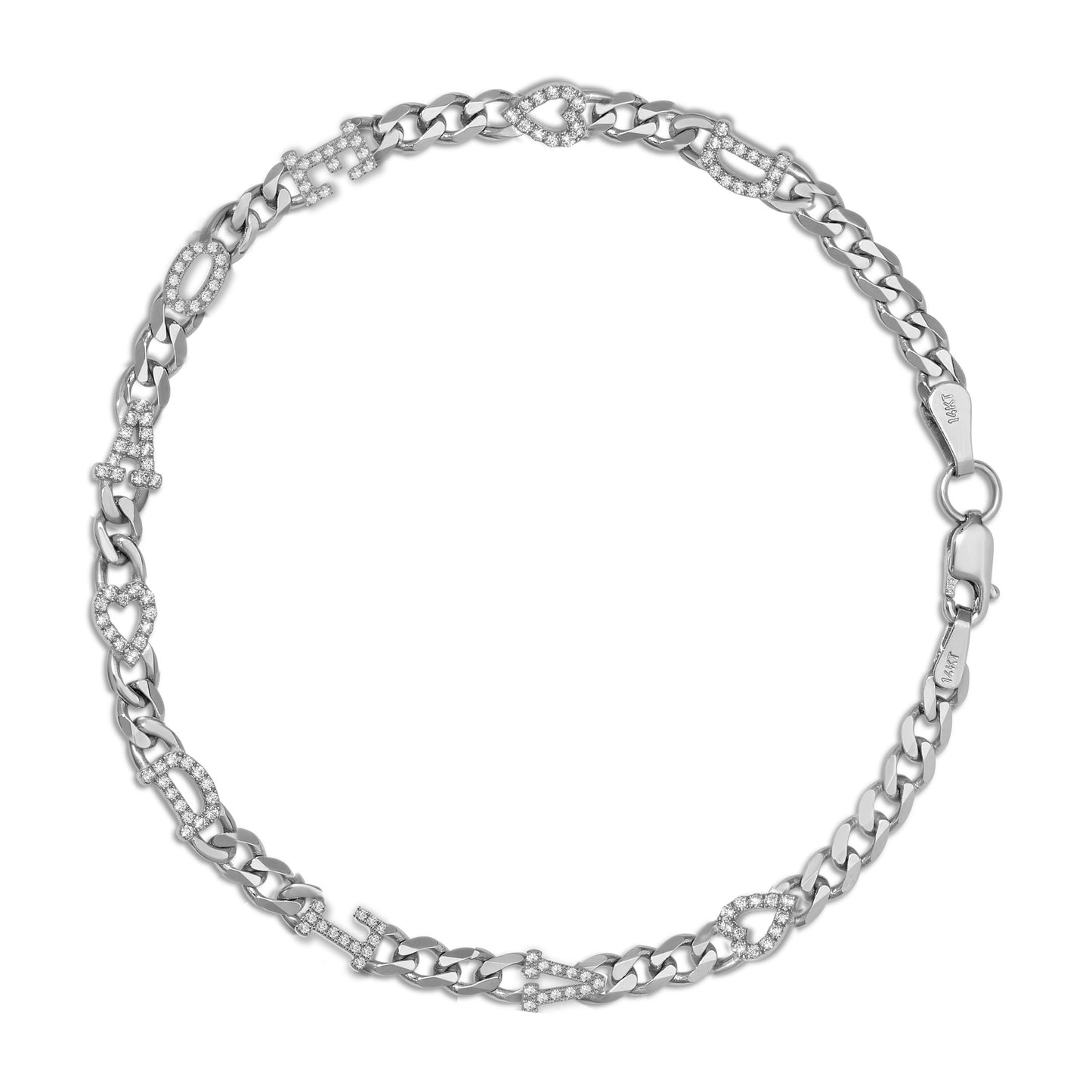 Small curb chain bracelet with pave letters
