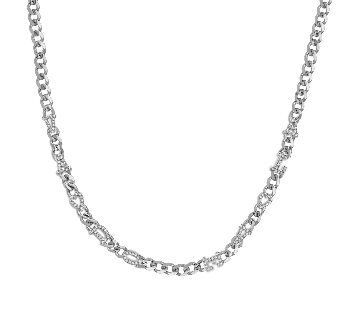 Small curb chain necklace with pave letters