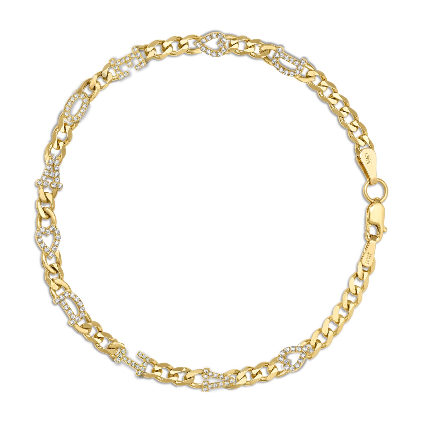 Small curb chain bracelet with pave letters