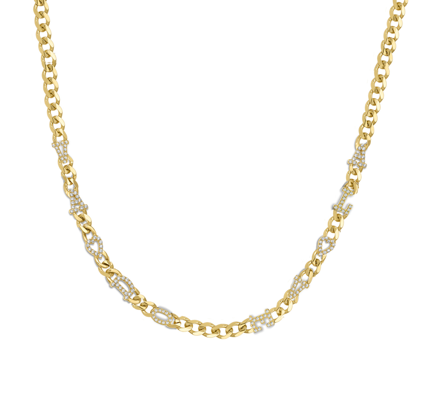 Small curb chain necklace with pave letters