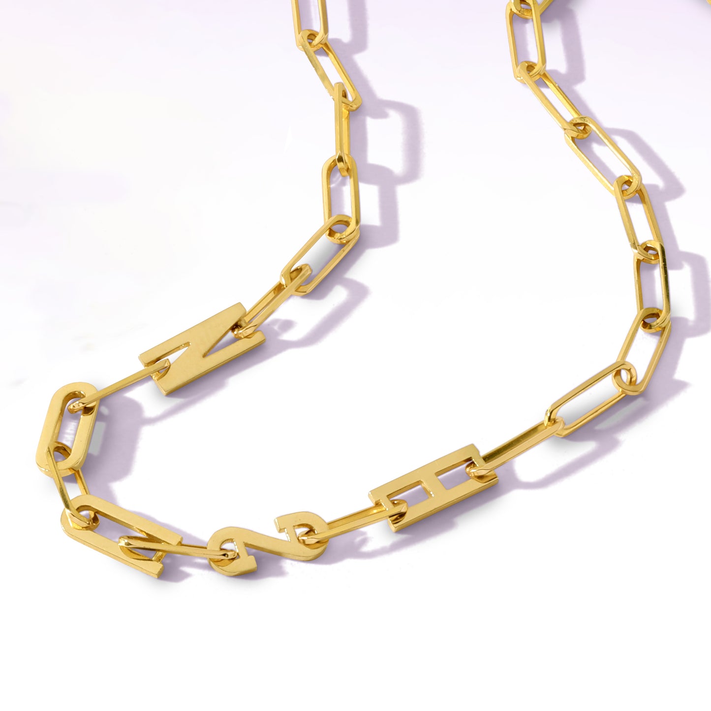 Paper clip chain Bracelet with gold letters