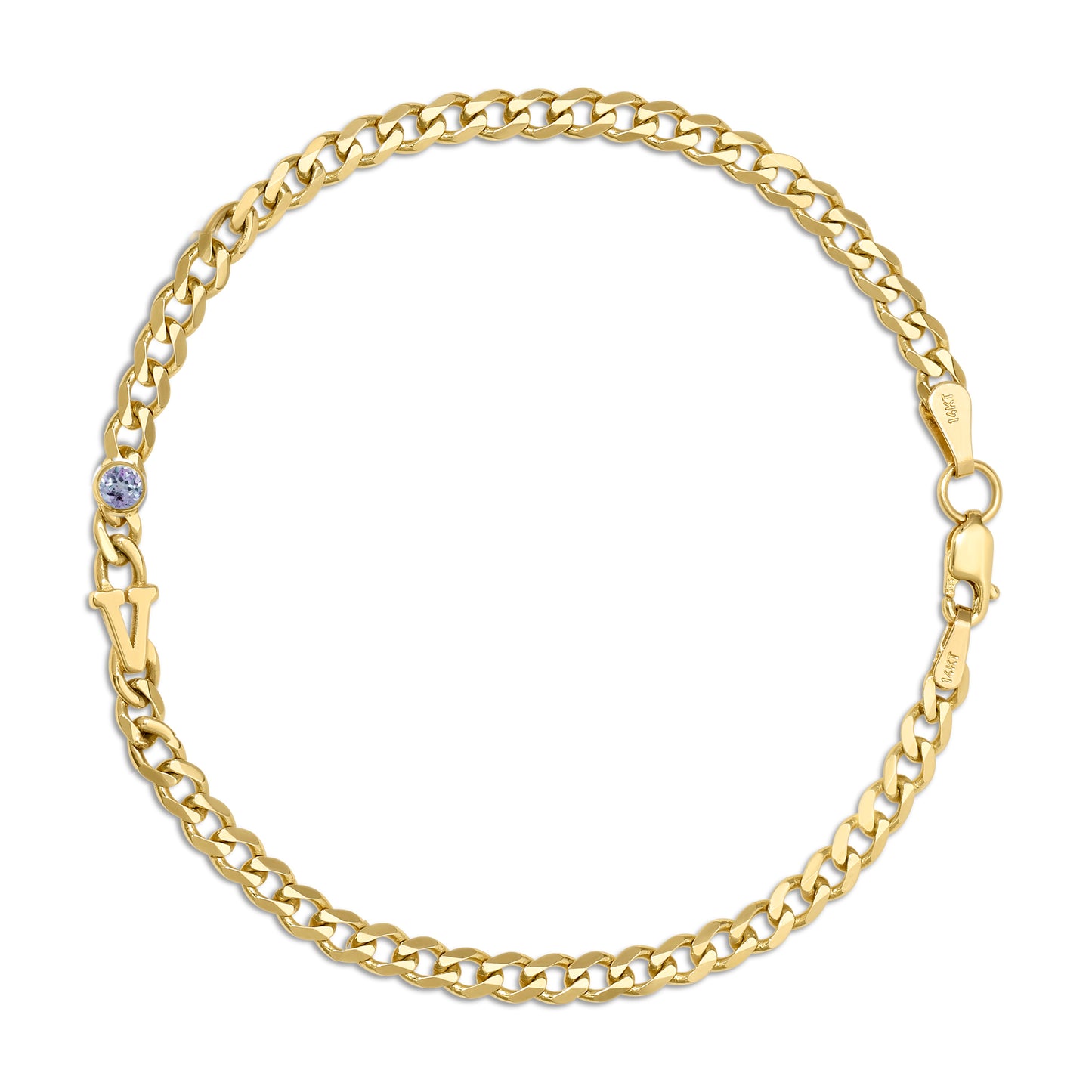 Small curb chain bracelet with Gold letters
