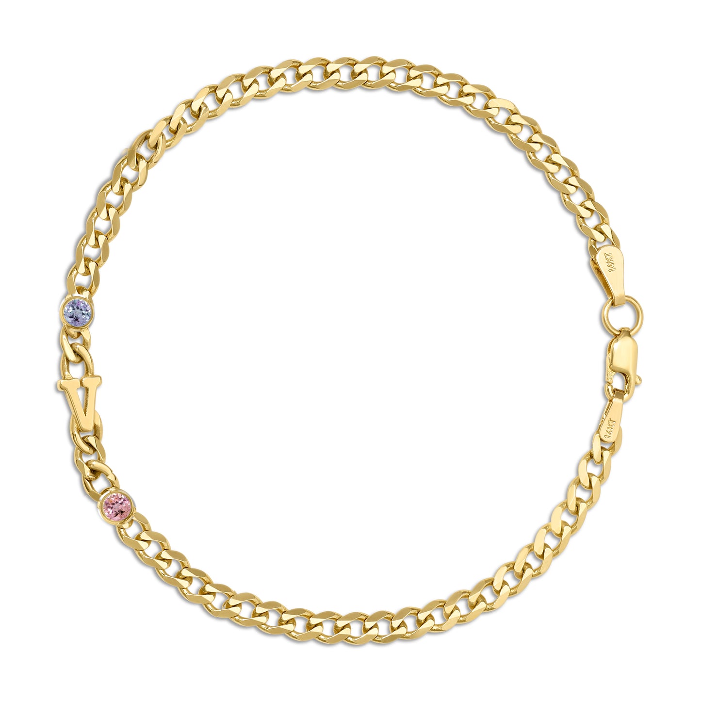 Small curb chain bracelet with Gold letters