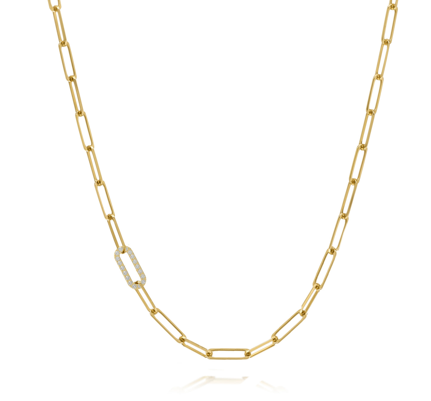 Paper clip chain necklace with pave letters