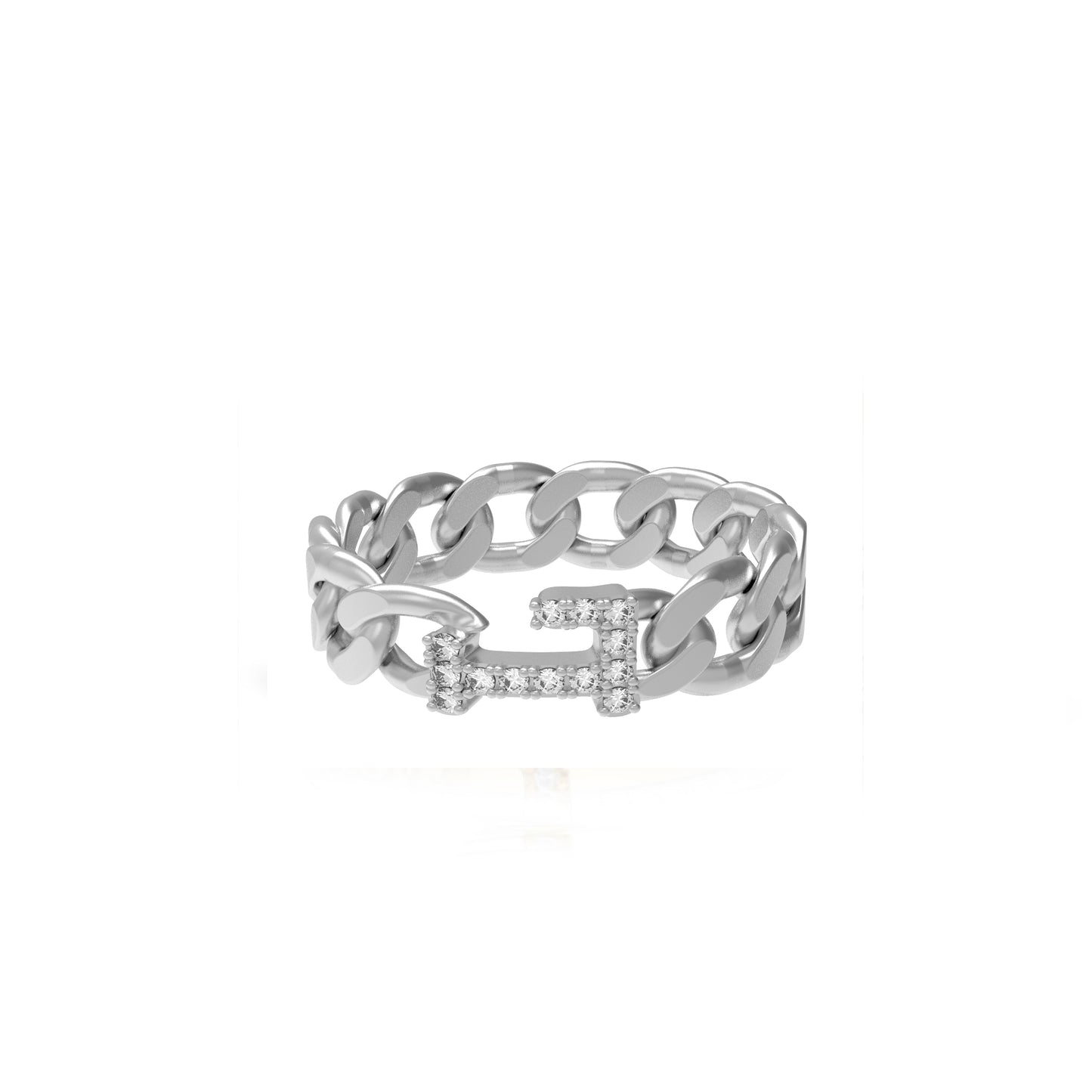 Large curb chain Ring with diamond letters