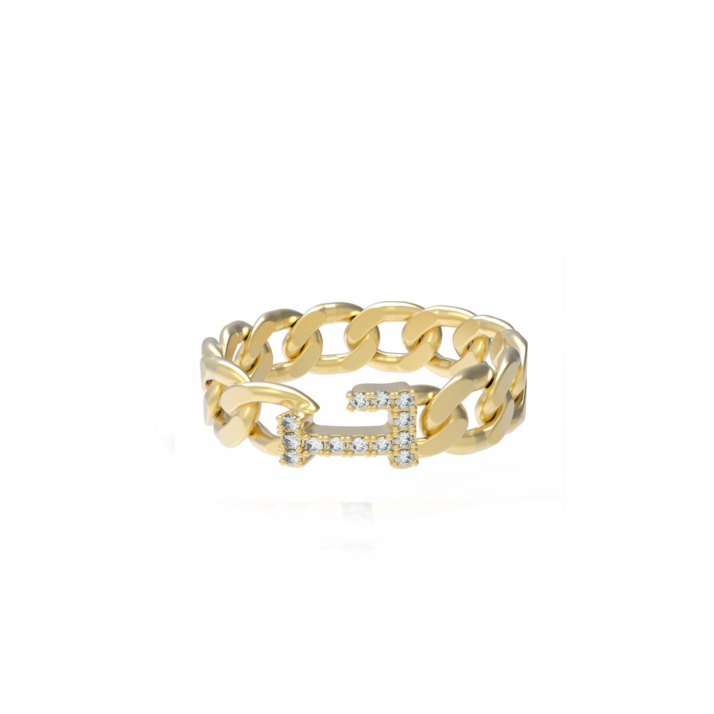 Large curb chain Ring with diamond letters