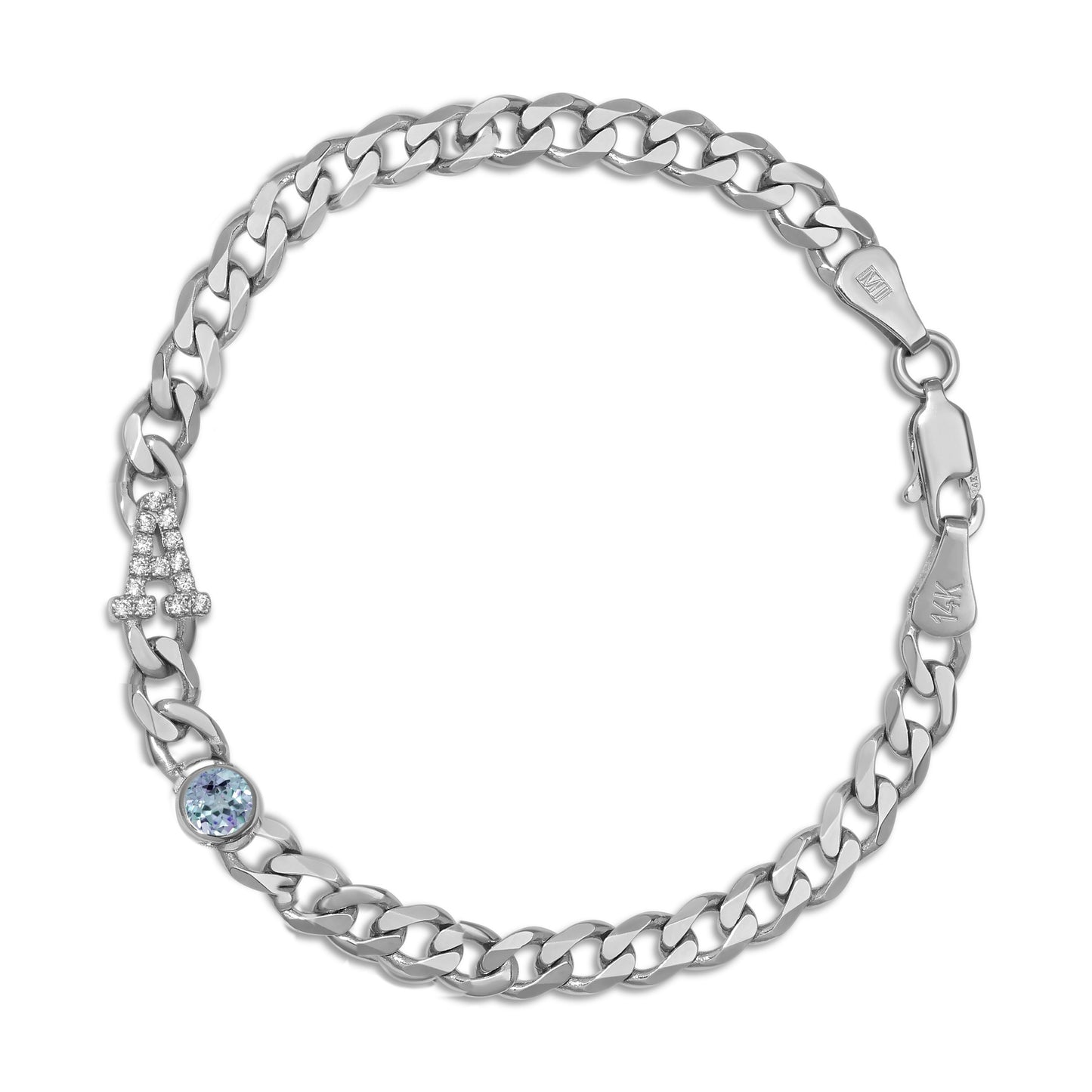 Large curb chain bracelet with diamond letters .