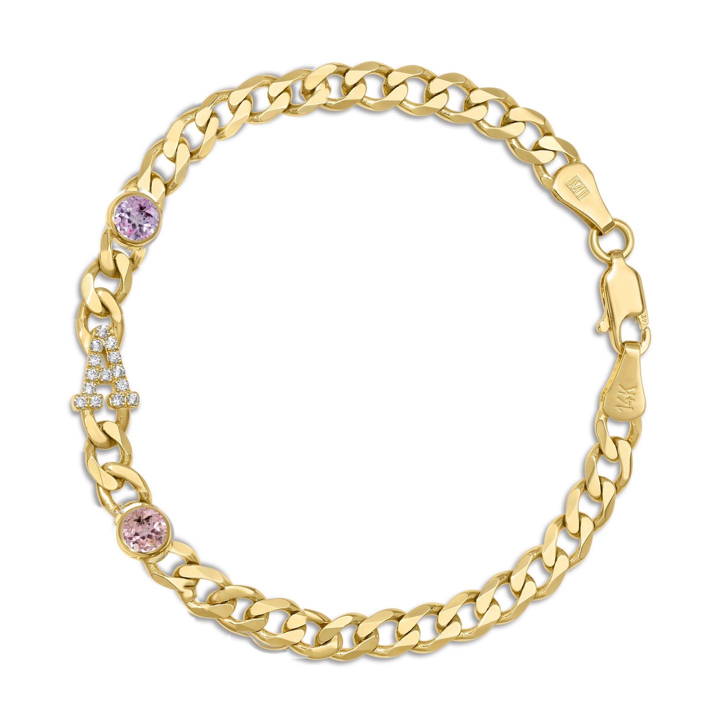 Large curb chain bracelet with diamond letters .