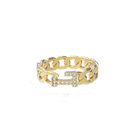 Large curb chain Ring with diamond letters