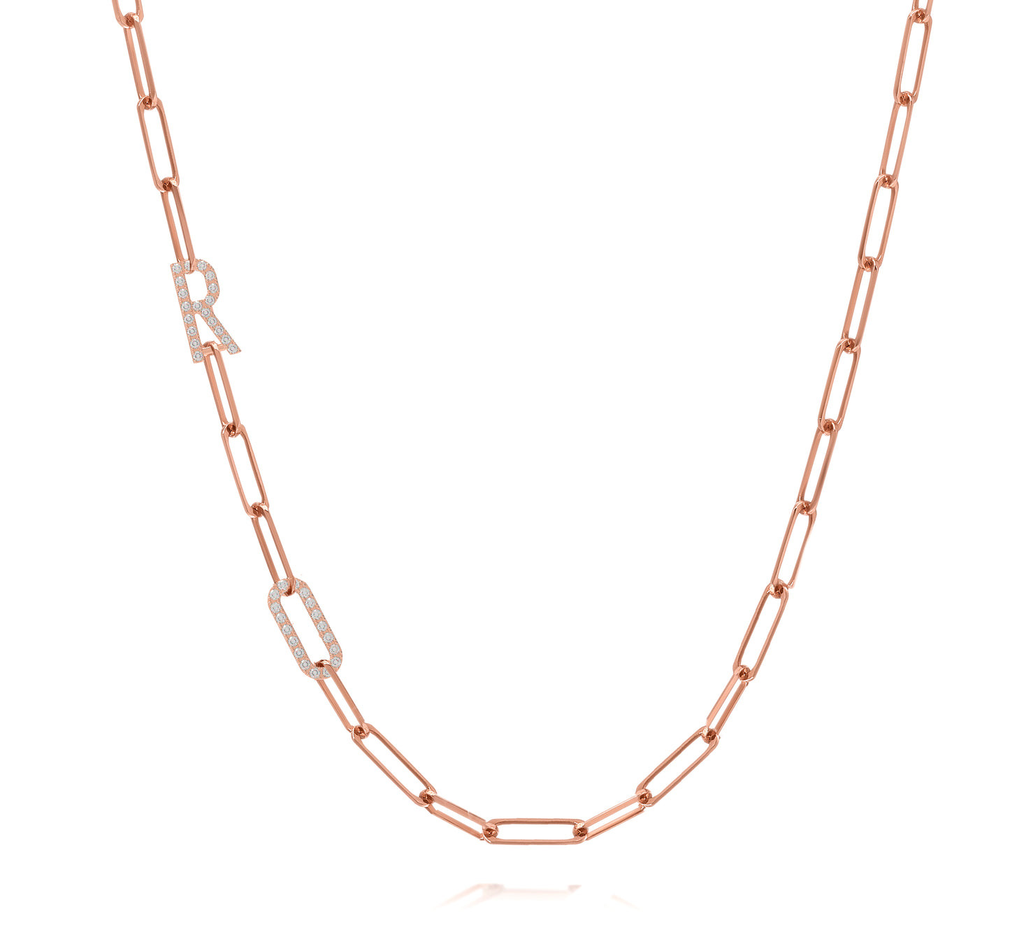 Paper clip chain necklace with pave letters
