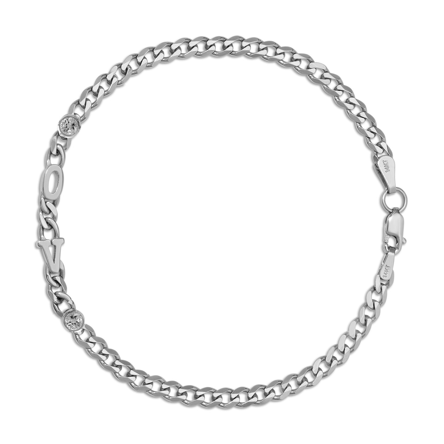 Small curb chain bracelet with Gold letters