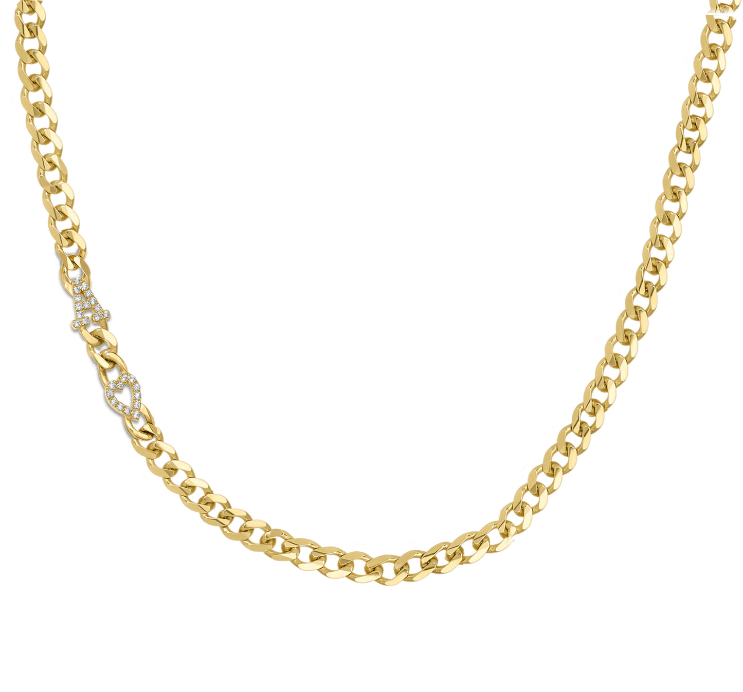 Large curb chain necklace with pave letterrs