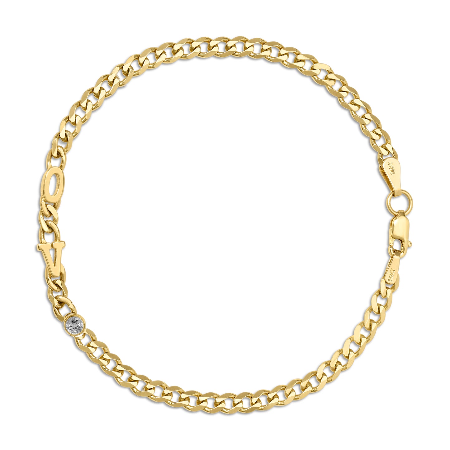 Small curb chain bracelet with Gold letters