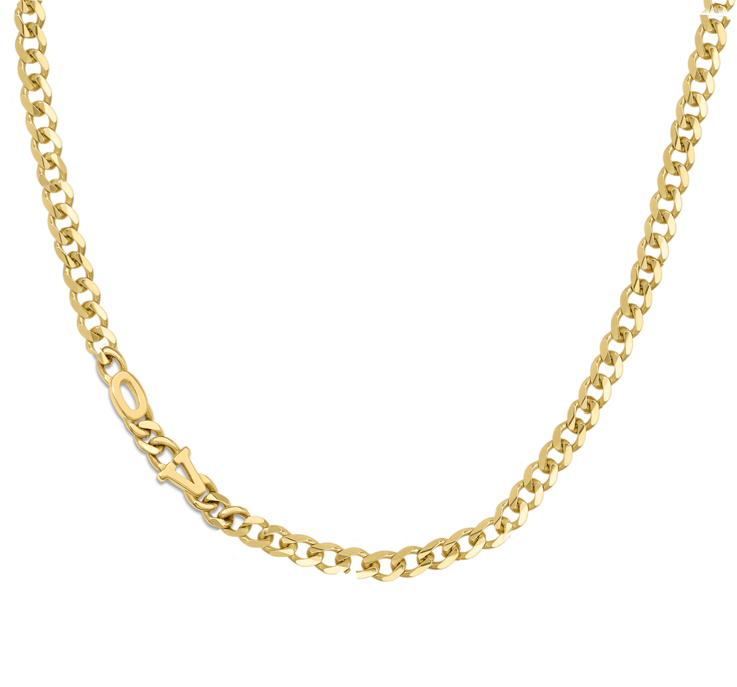 Large curb chain necklace with gold etterrs