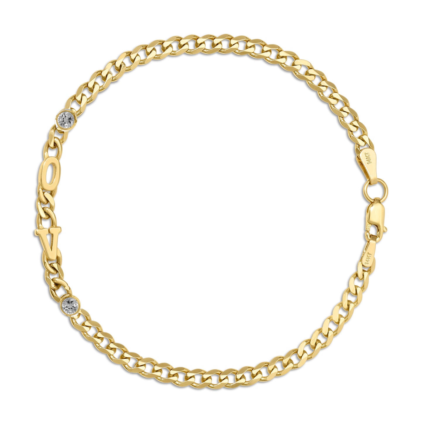 Small curb chain bracelet with Gold letters