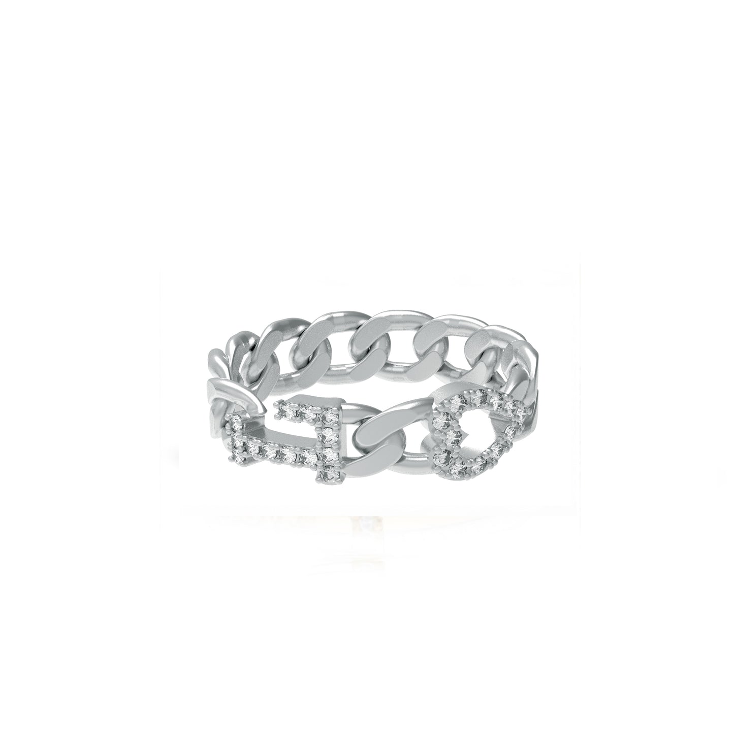 Large curb chain Ring with diamond letters