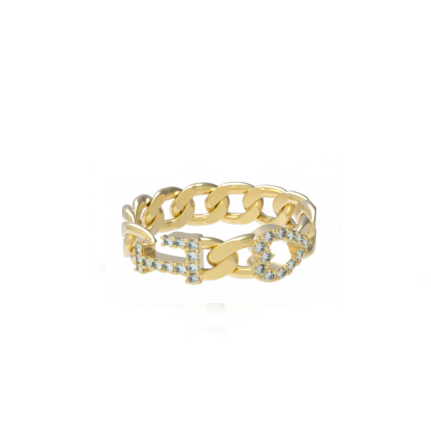 Large curb chain Ring with diamond letters