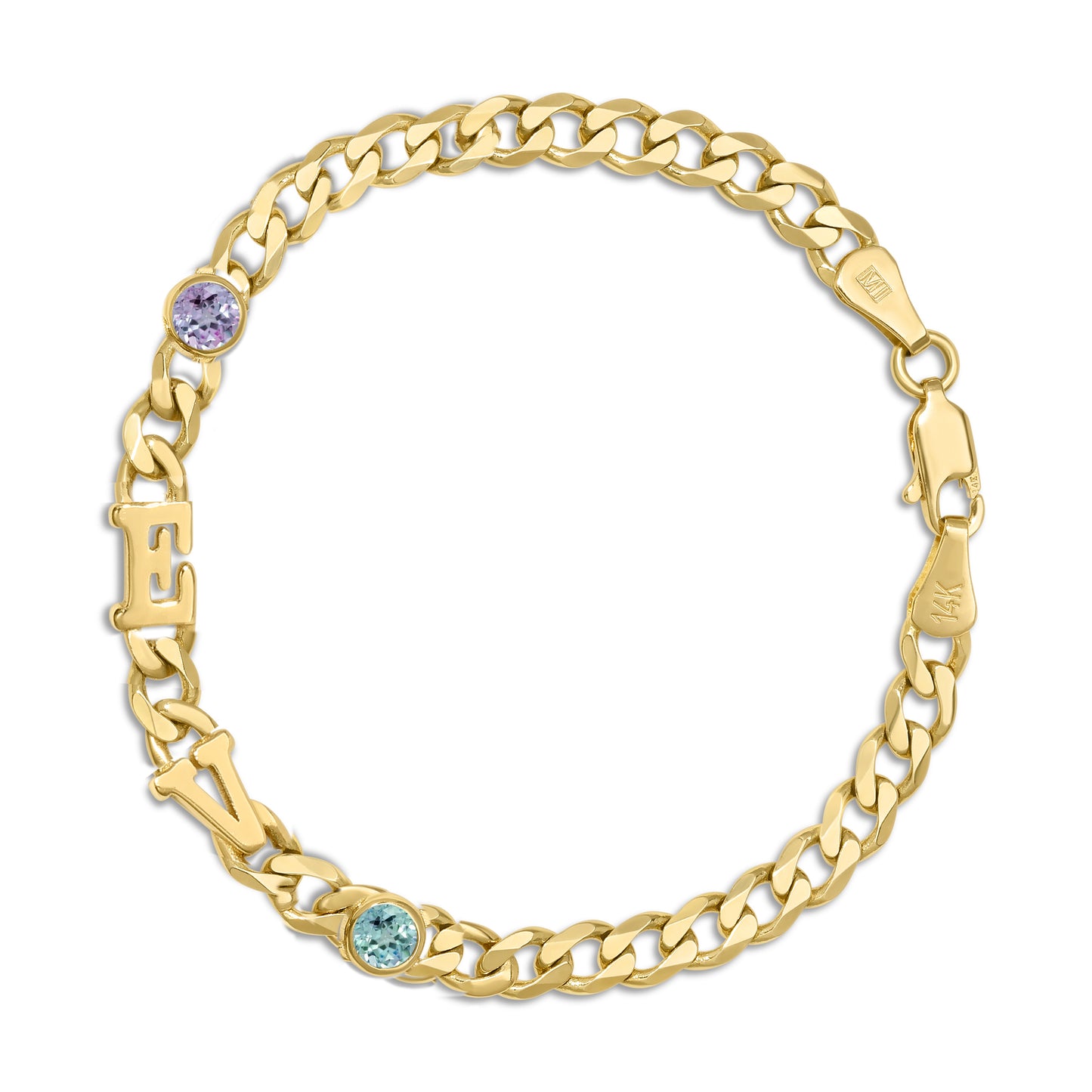 Large curb chain bracelet with Gold letters