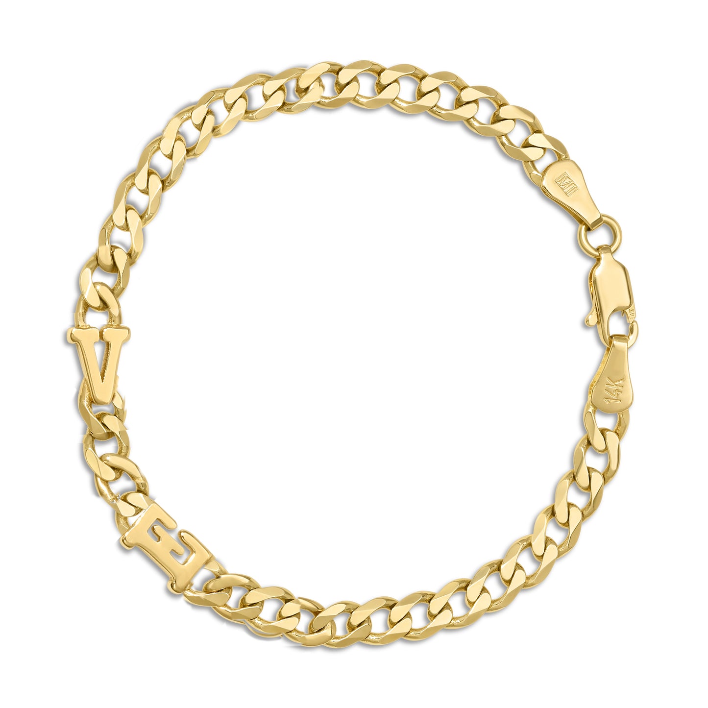 Large curb chain bracelet with Gold letters