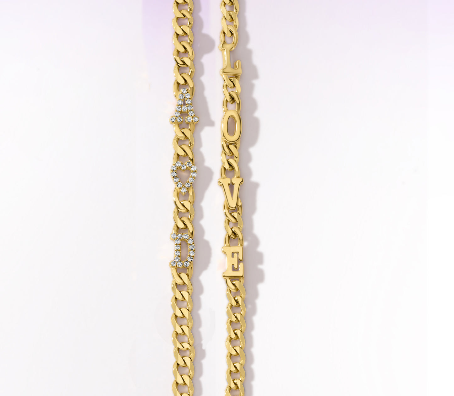 Small curb chain bracelet with pave letters