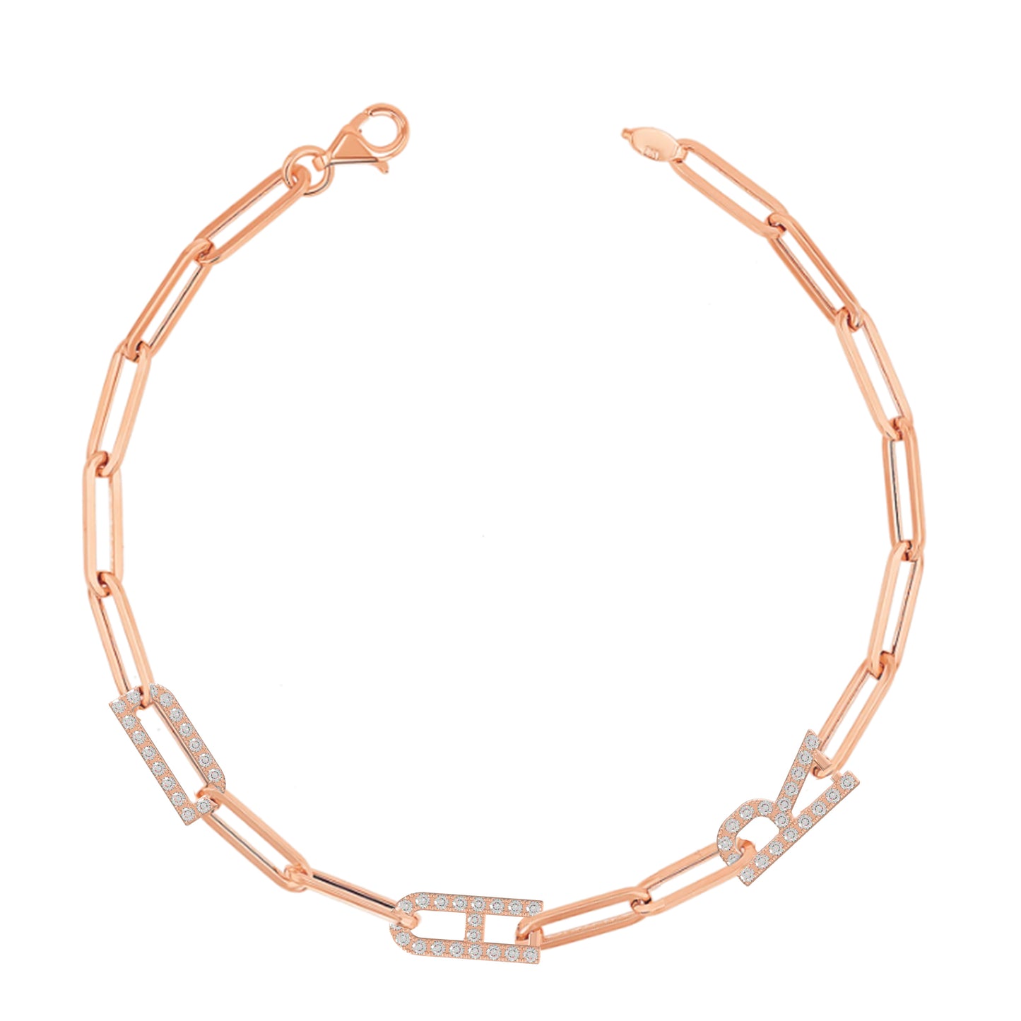Paper clip chain Bracelet with pave letters