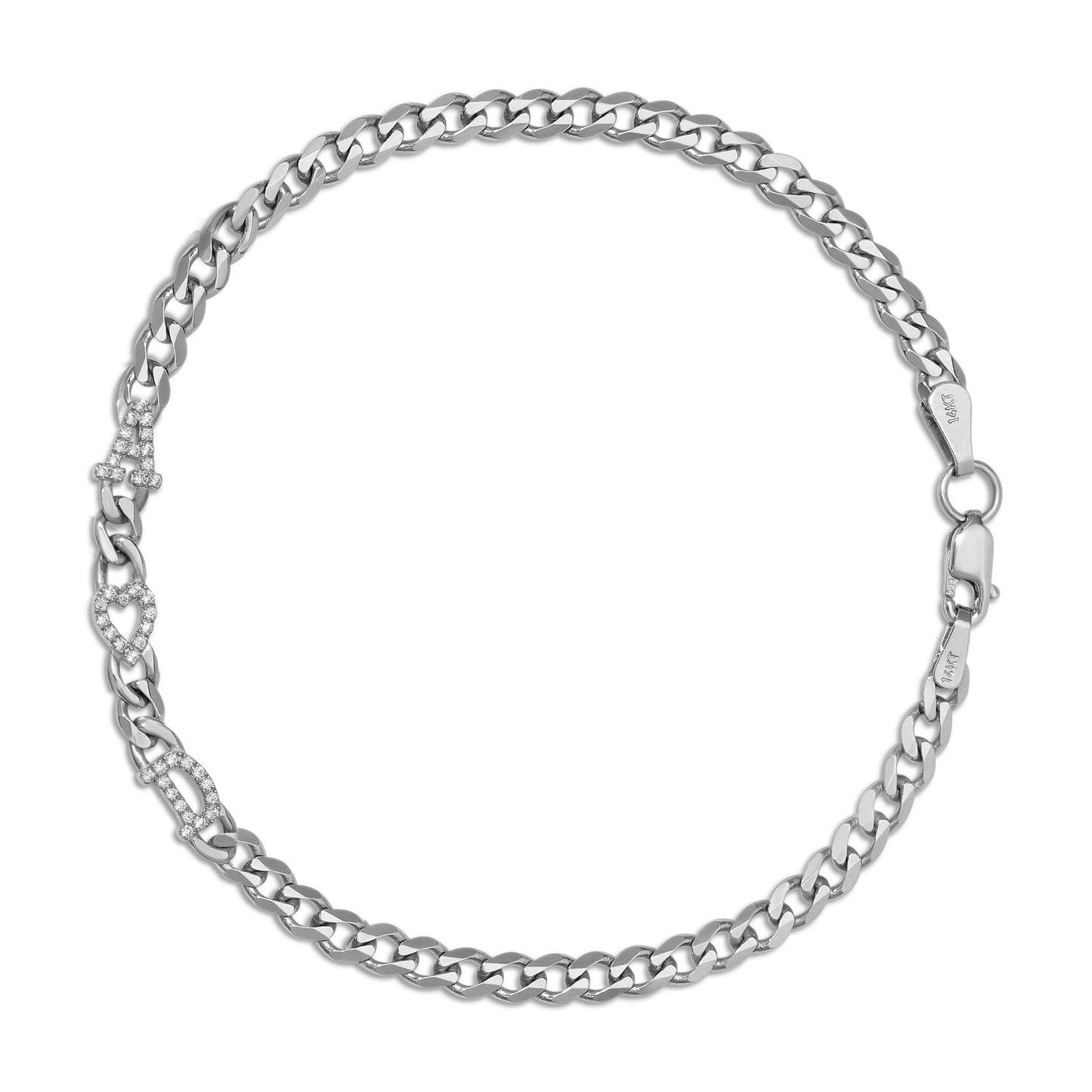 Small curb chain bracelet with pave letters