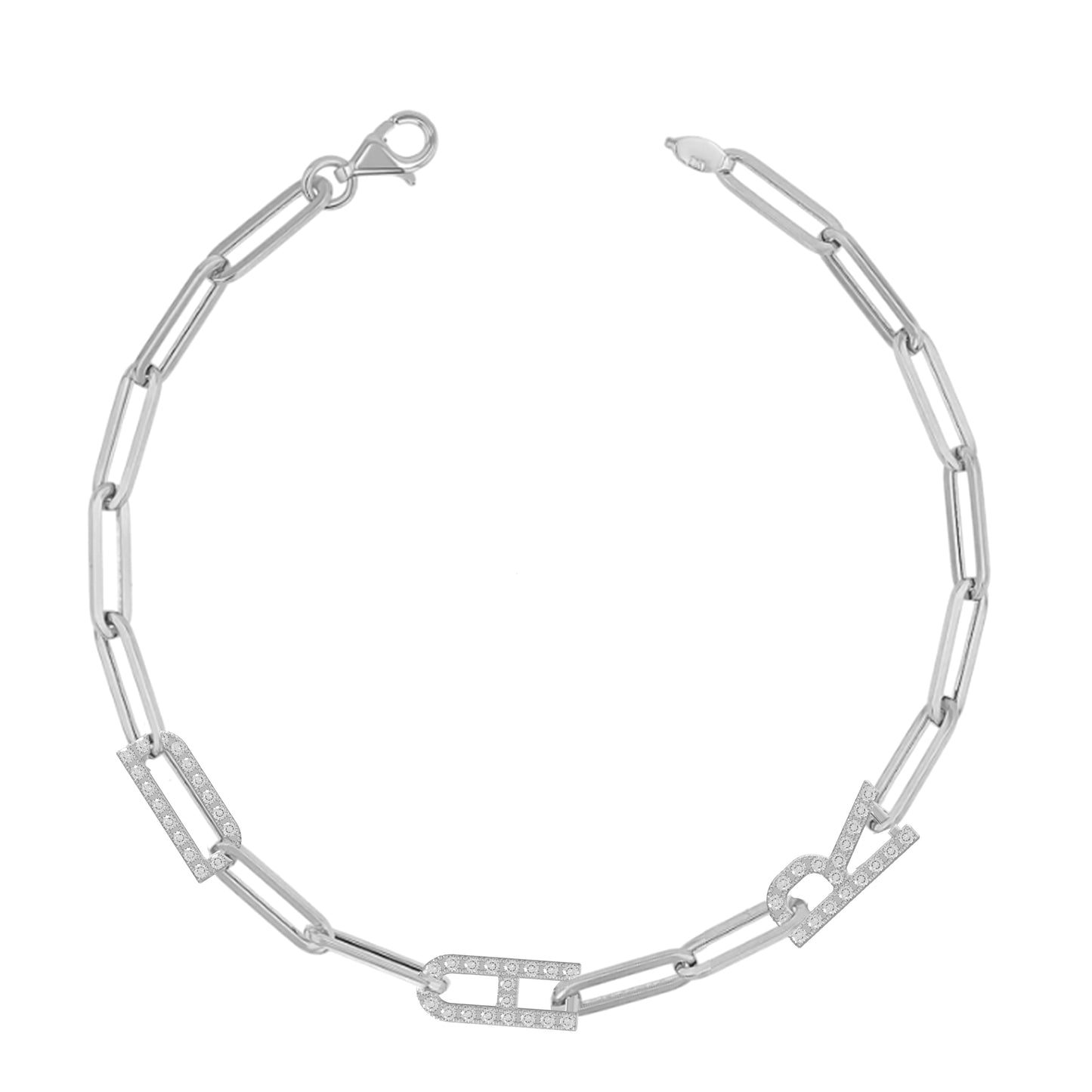 Paper clip chain Bracelet with pave letters