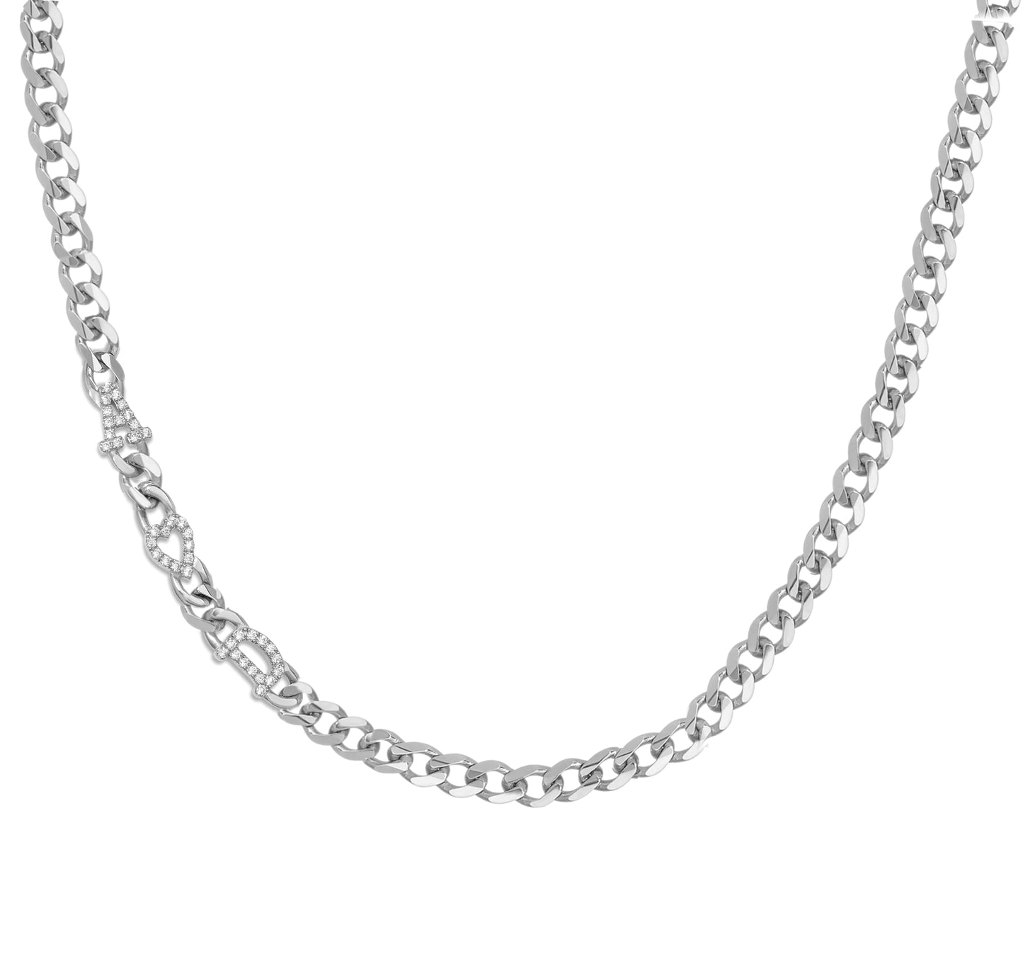 Large curb chain necklace with pave letterrs