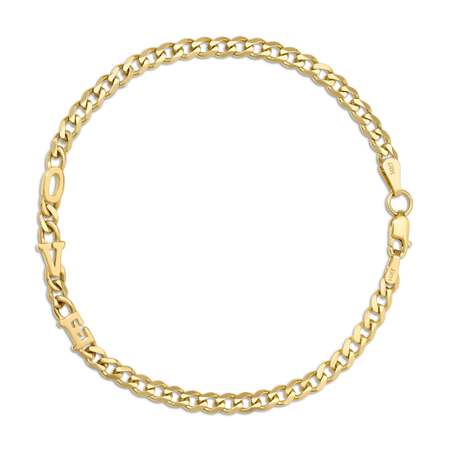 Small curb chain bracelet with Gold letters