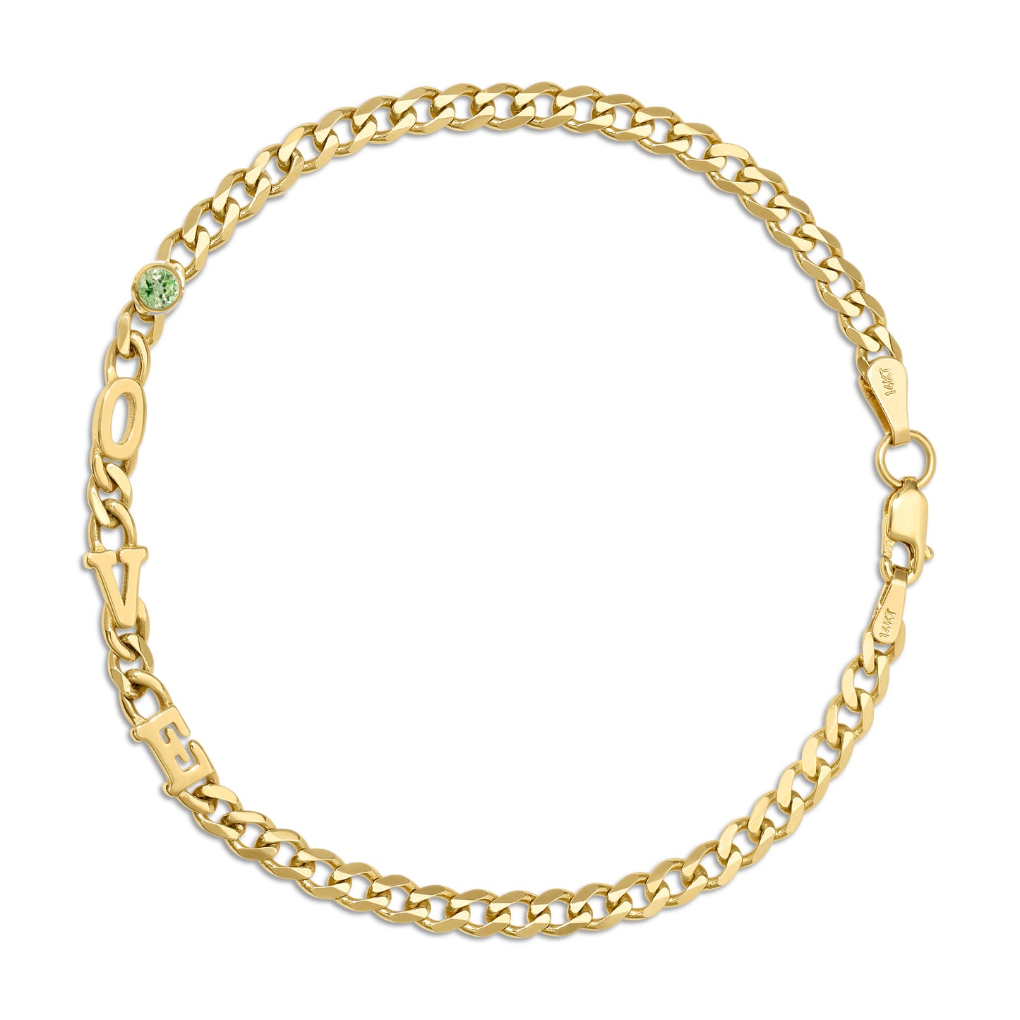 Small curb chain bracelet with Gold letters