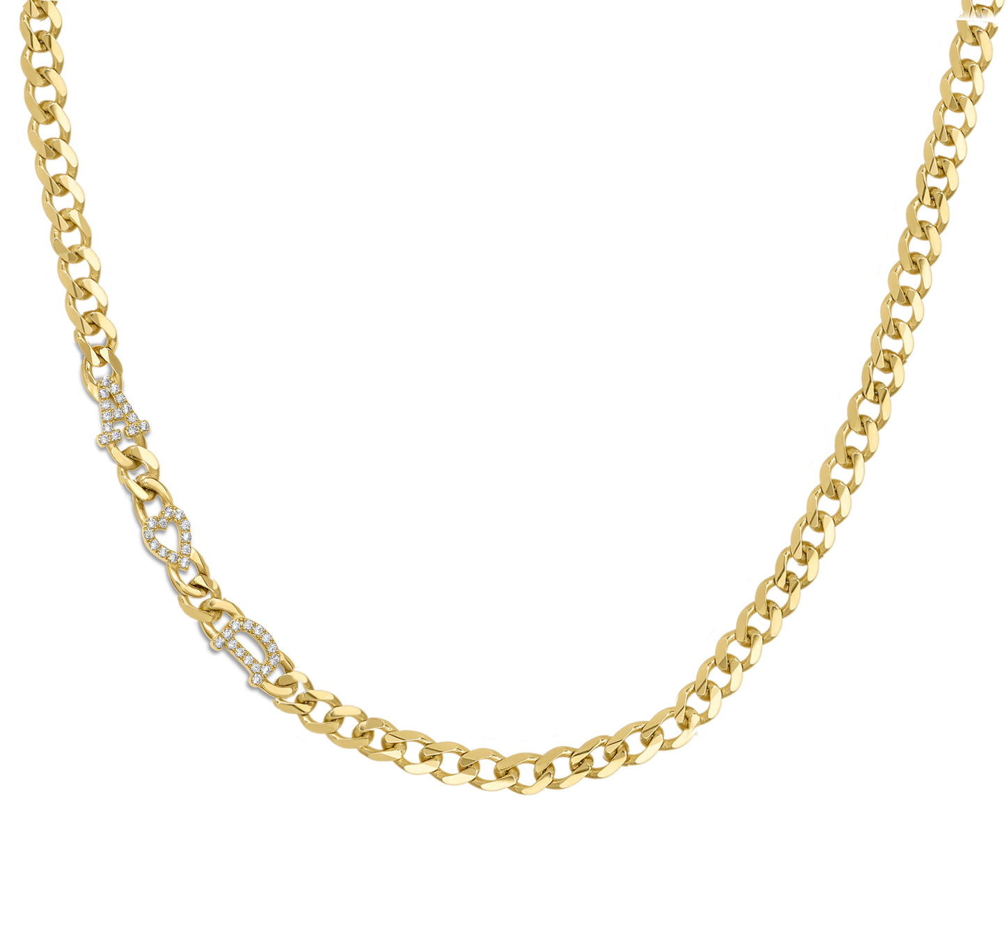 Large curb chain necklace with pave letterrs