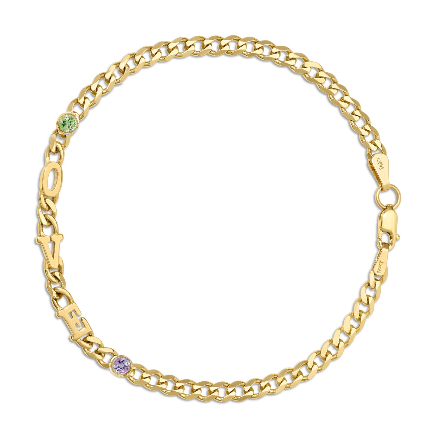 Small curb chain bracelet with Gold letters