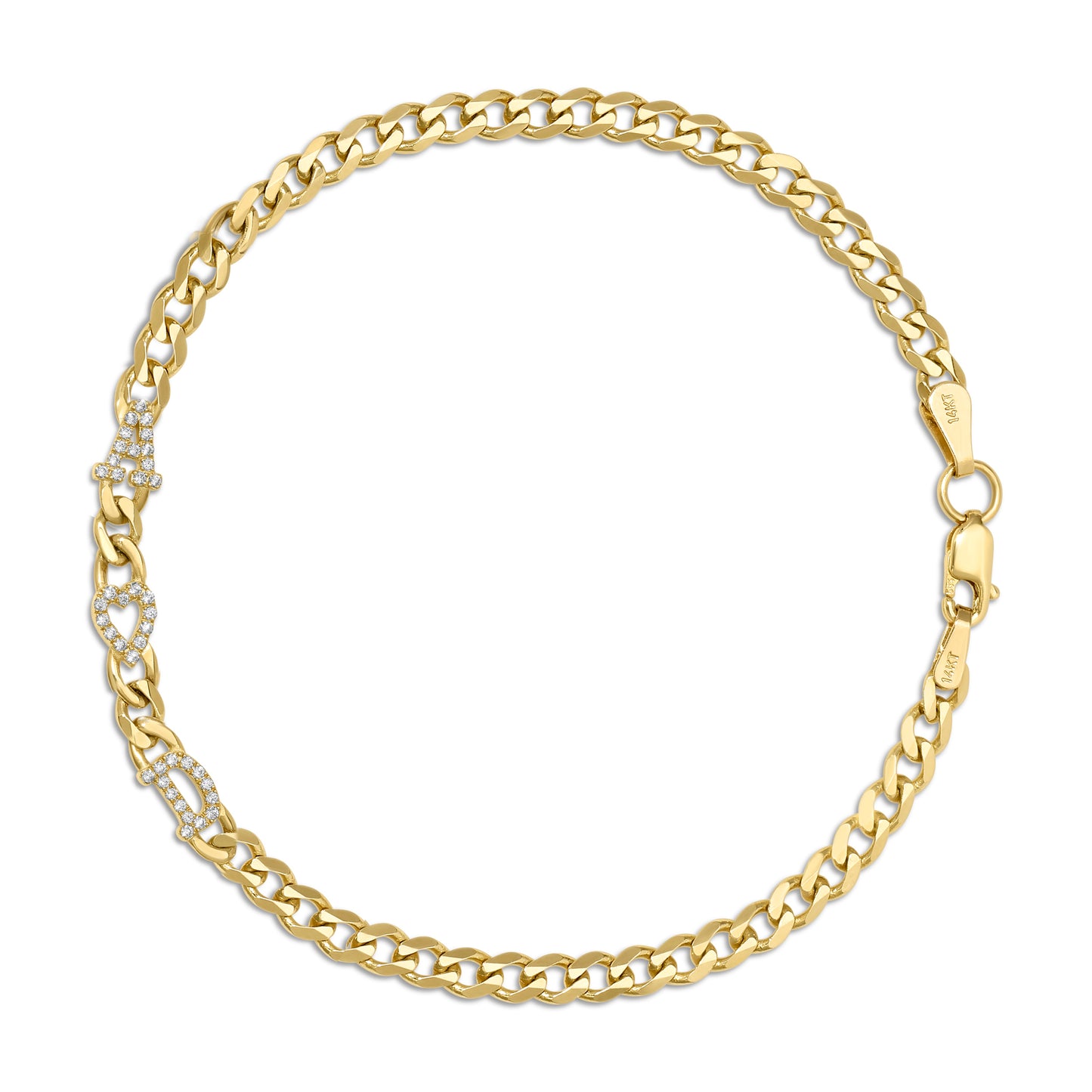 Small curb chain bracelet with pave letters