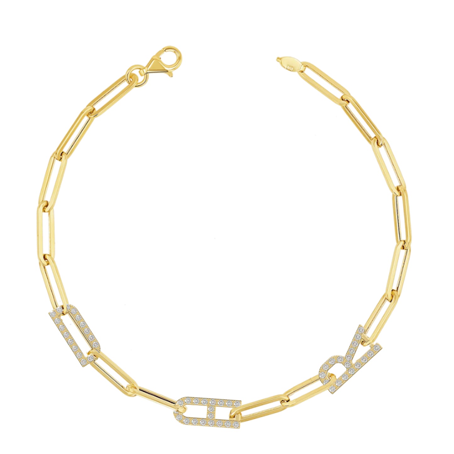Paper clip chain Bracelet with pave letters