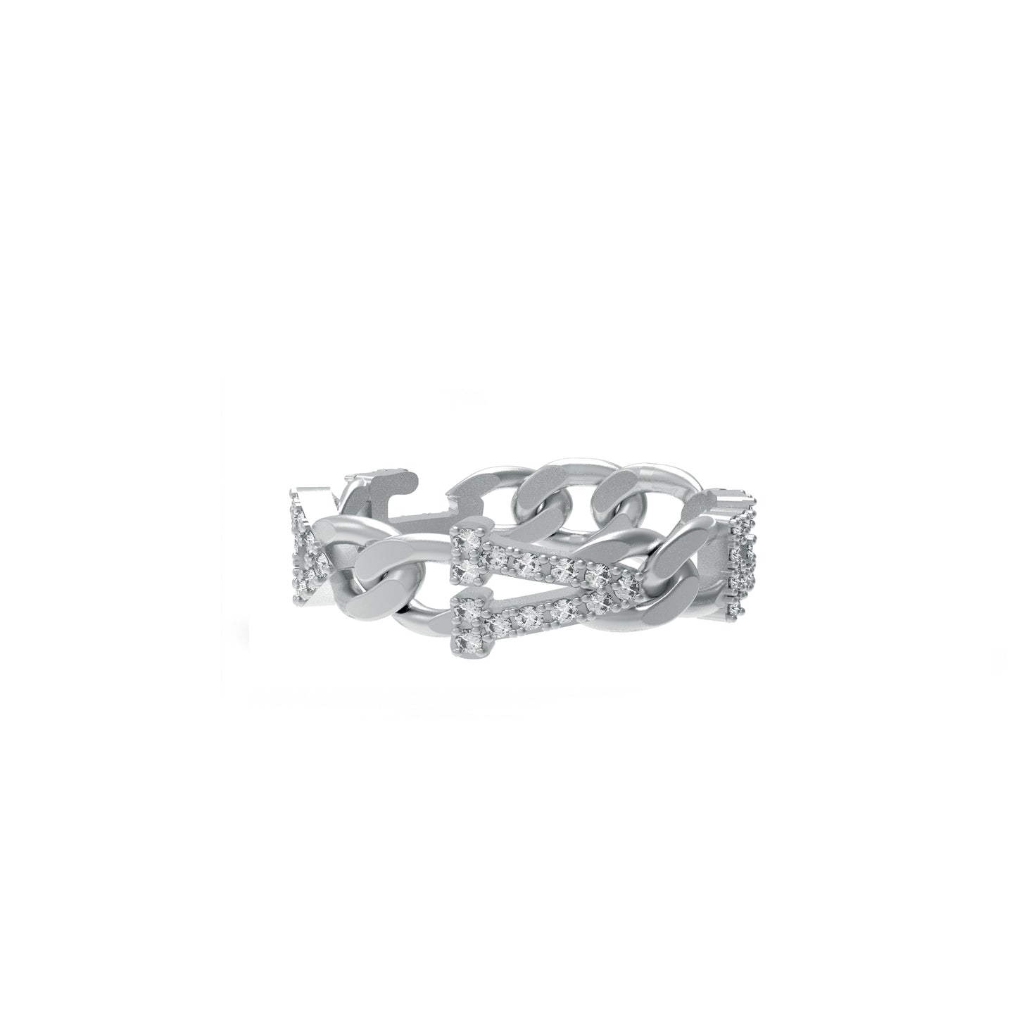 Large curb chain Ring with diamond letters