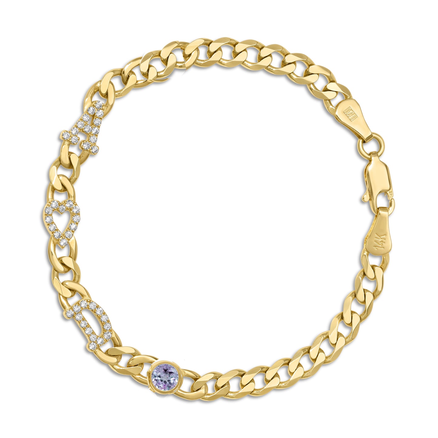 Large curb chain bracelet with diamond letters .
