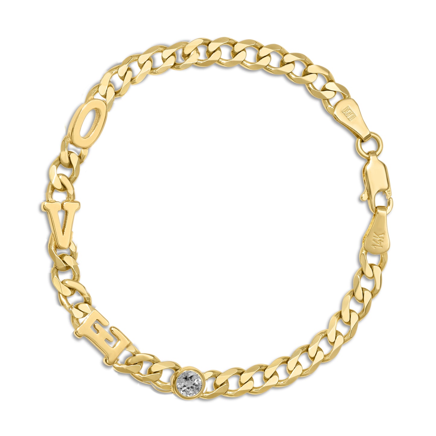 Large curb chain bracelet with Gold letters