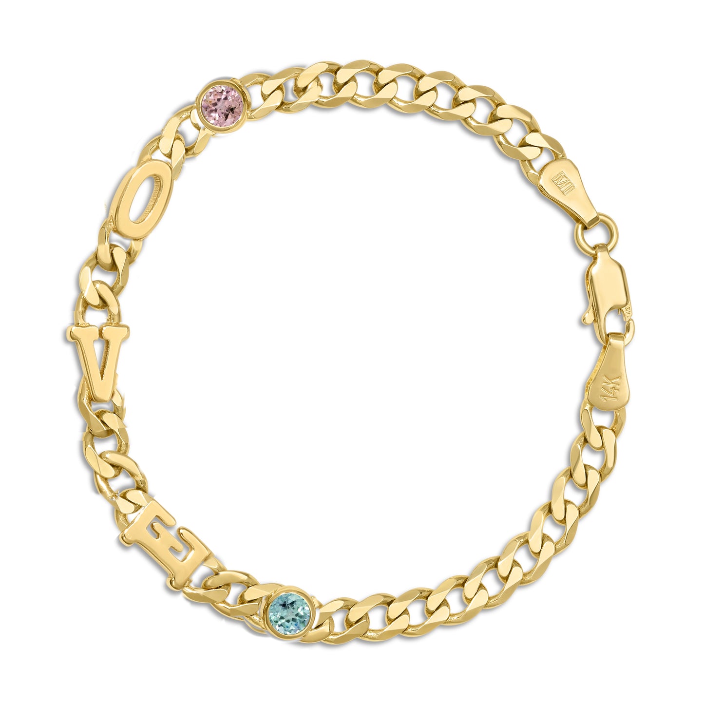 Large curb chain bracelet with Gold letters