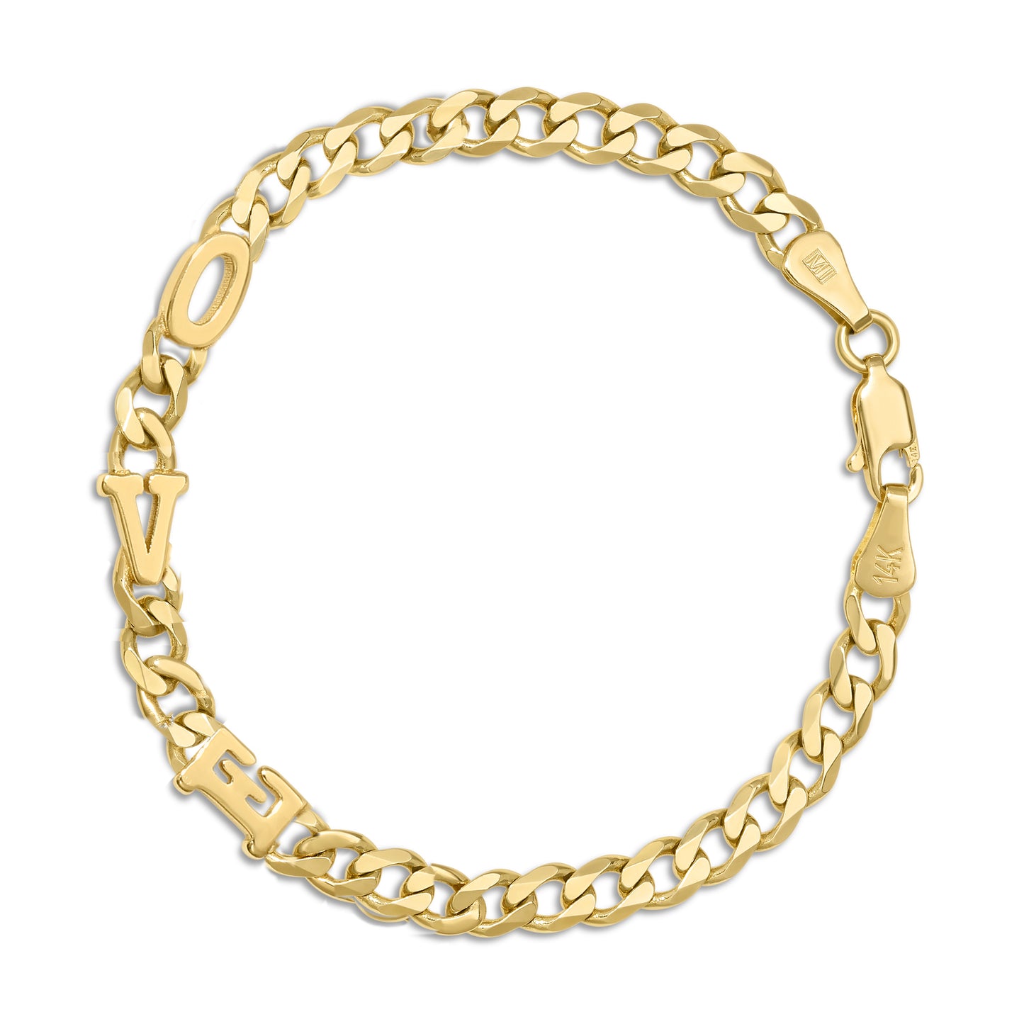 Large curb chain bracelet with Gold letters
