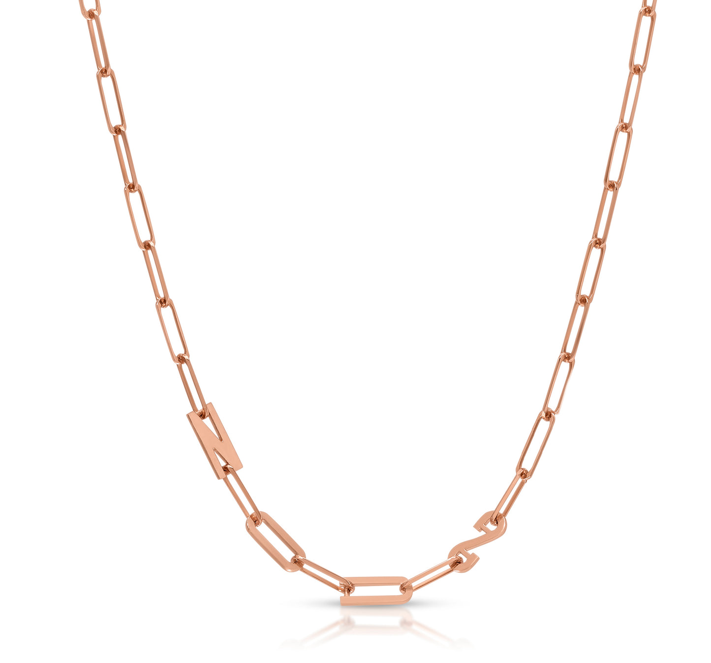 Paper clip chain necklace with solid letters