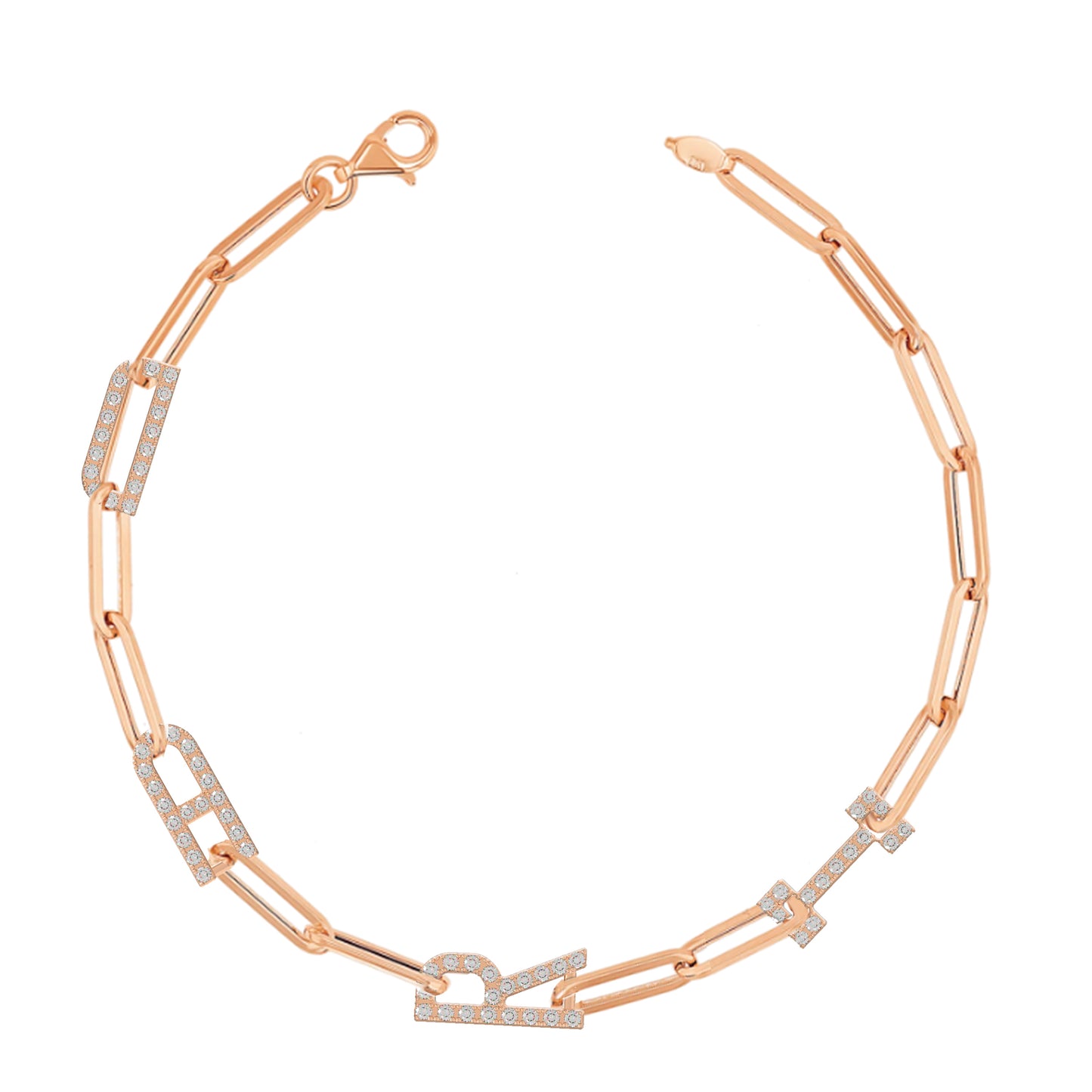 Paper clip chain Bracelet with pave letters