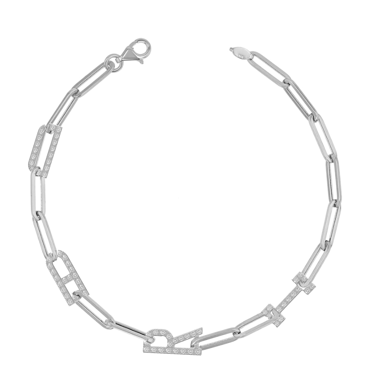 Paper clip chain Bracelet with pave letters