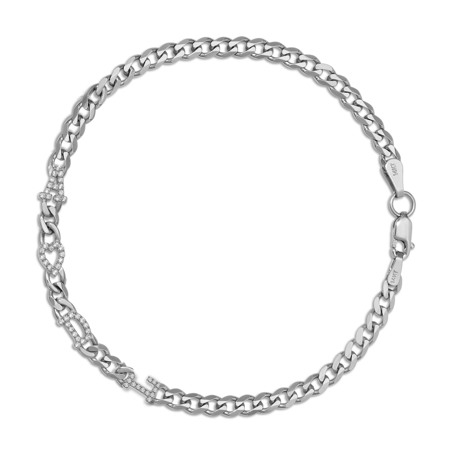 Small curb chain bracelet with pave letters