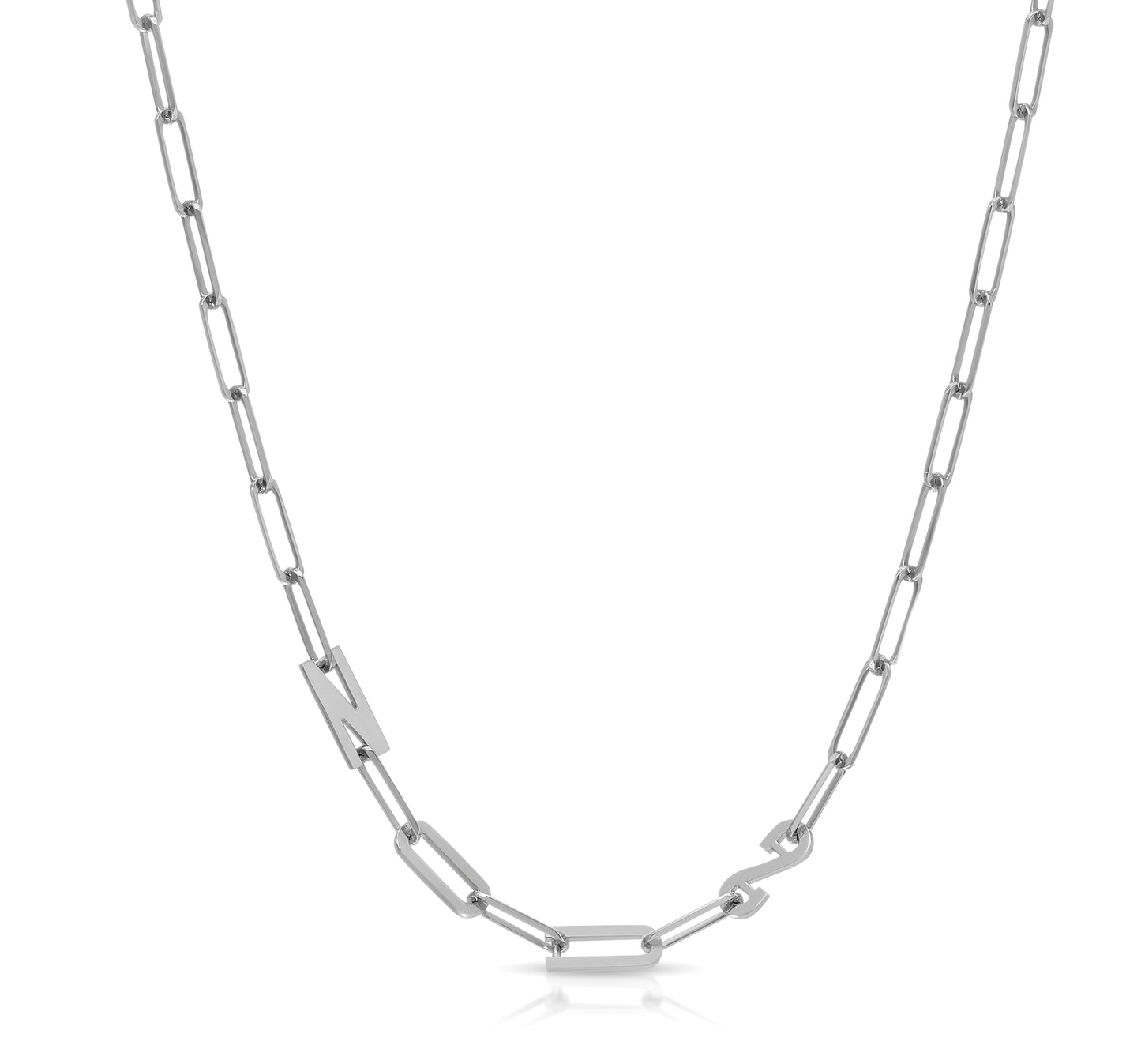 Paper clip chain necklace with solid letters
