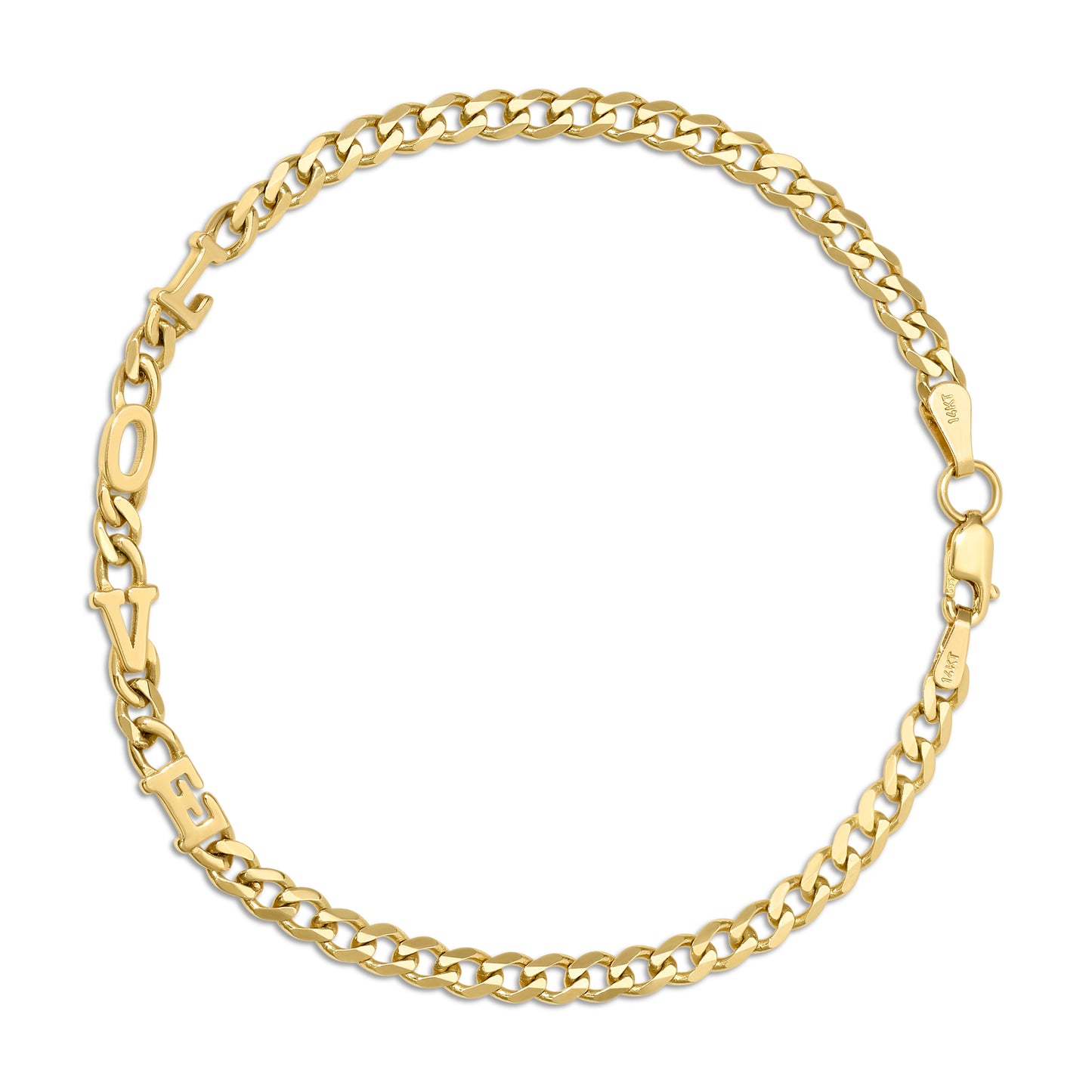 Small curb chain bracelet with Gold letters