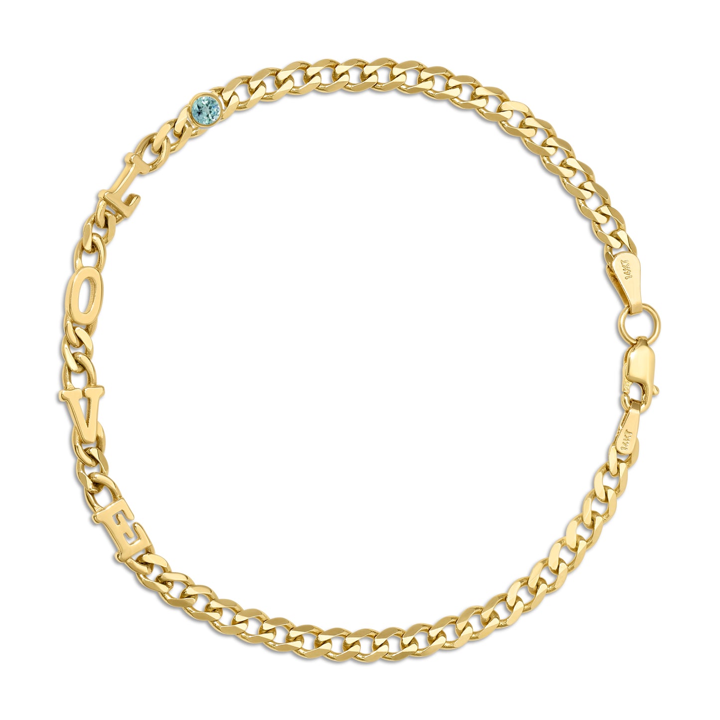 Small curb chain bracelet with Gold letters