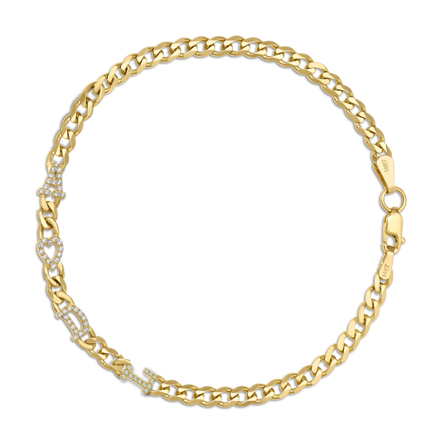 Small curb chain bracelet with pave letters