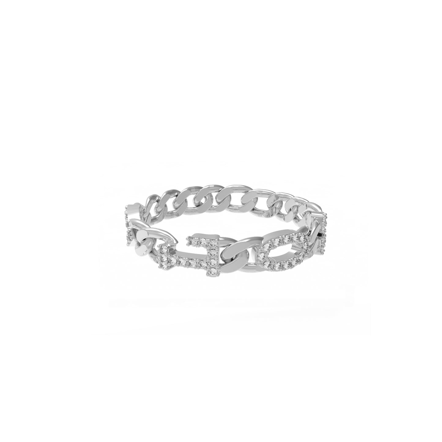 Small Curb Chain Ring with Diamond Letters