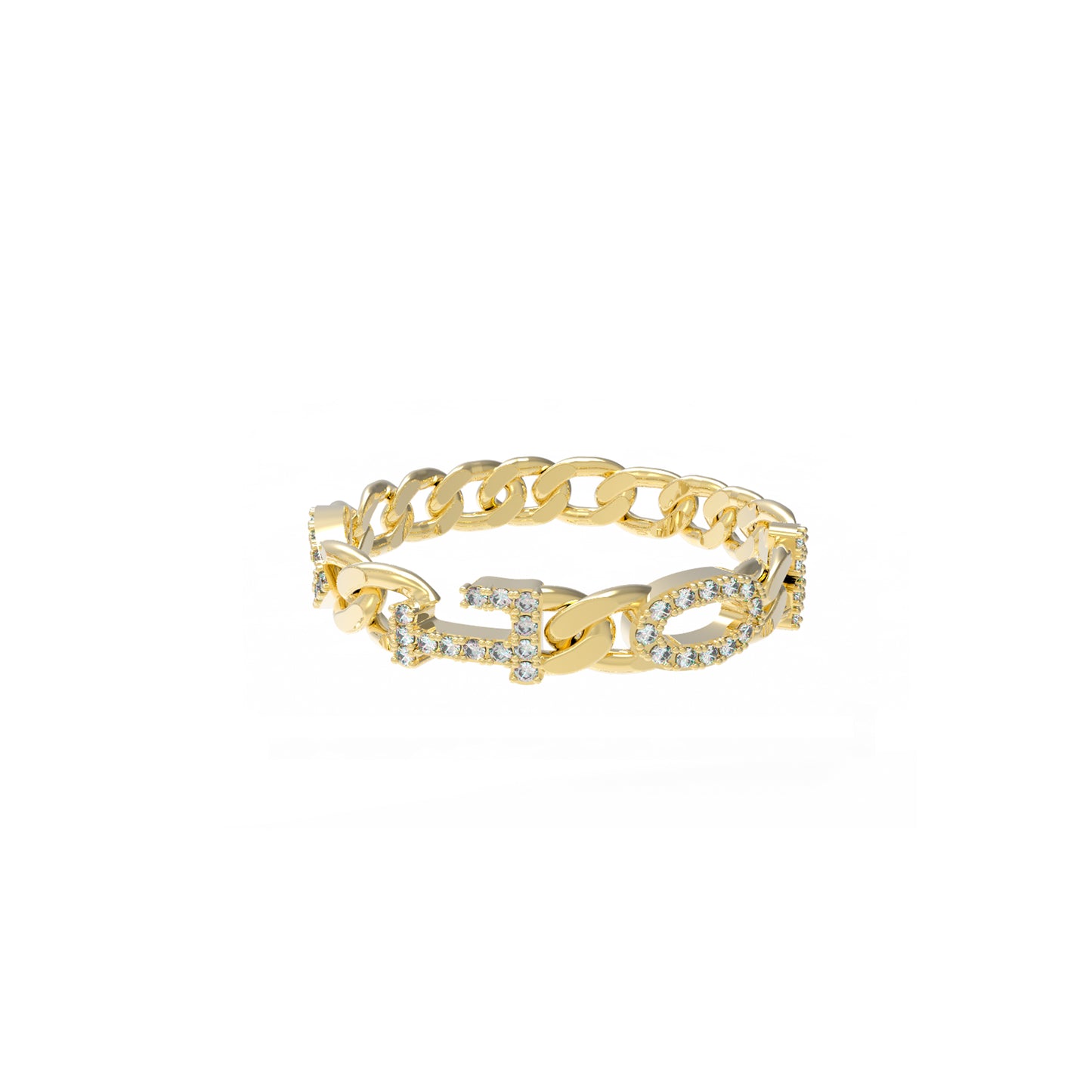 Small Curb Chain Ring with Diamond Letters