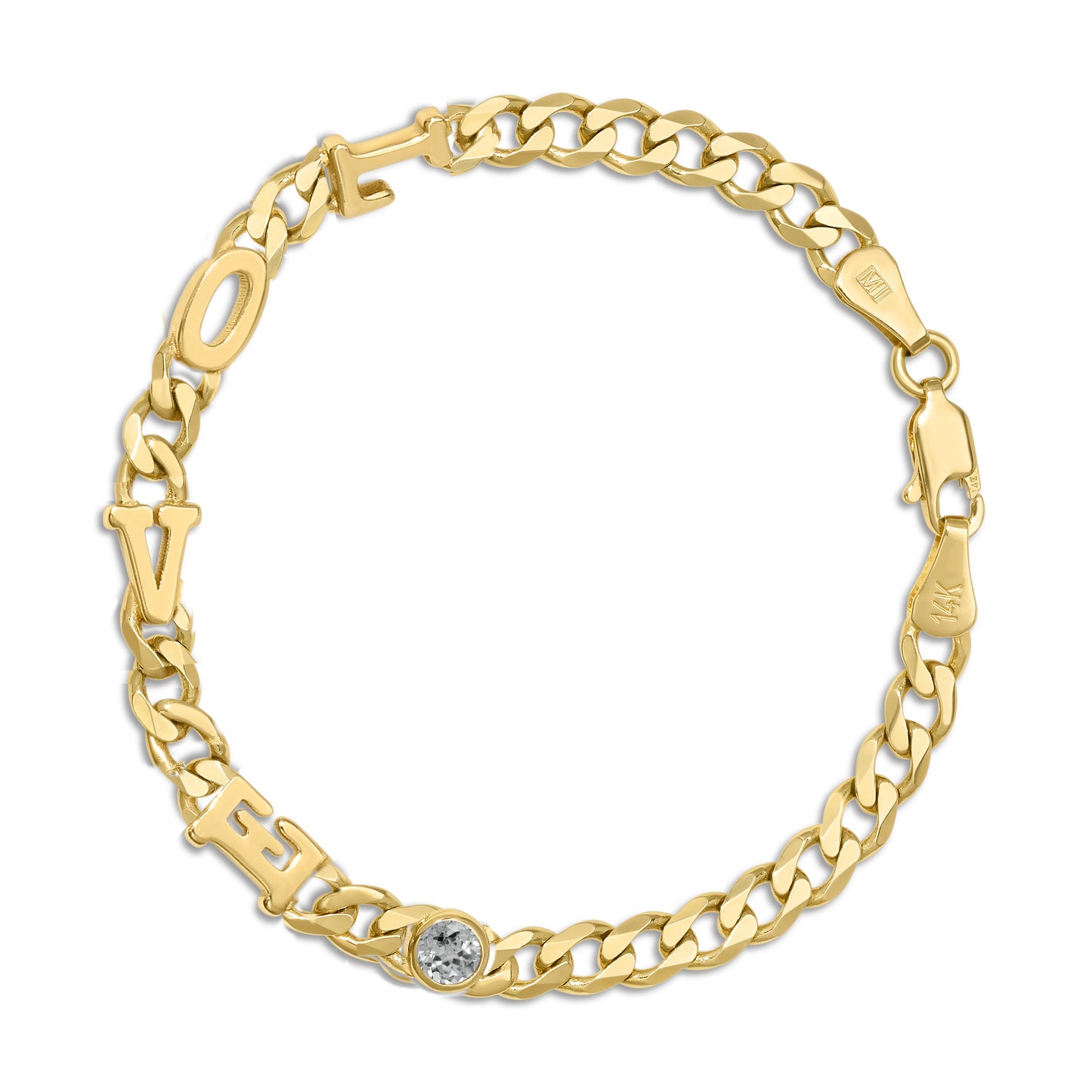 Large curb chain bracelet with Gold letters